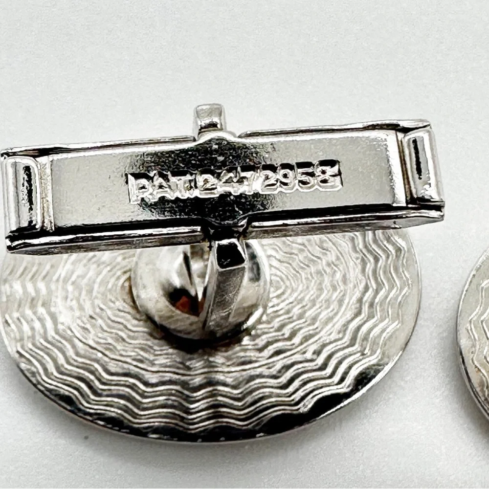 Vintage Silver Tone Swirl Design Oval Cufflinks